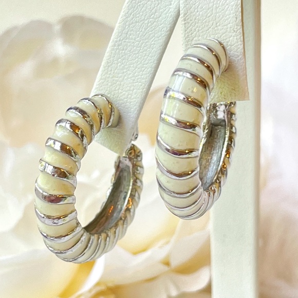 Kenneth Jay Lane Jewelry - Vintage KJL Kenneth Jay Lane Earrings Silver Hoop